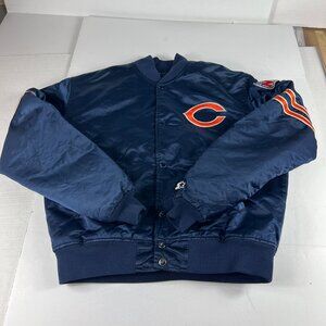 VTG 90s Starter Chicago Bears Satin Jacket Adult Large Blue Snap Button Bomber